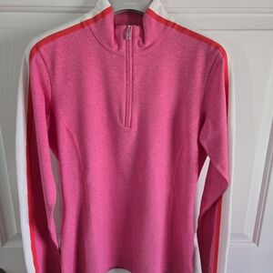 Bogner Milly 1/4 Zip Baselayer, Sz M, Pink w/White Mesh Stripe w/Red Piping